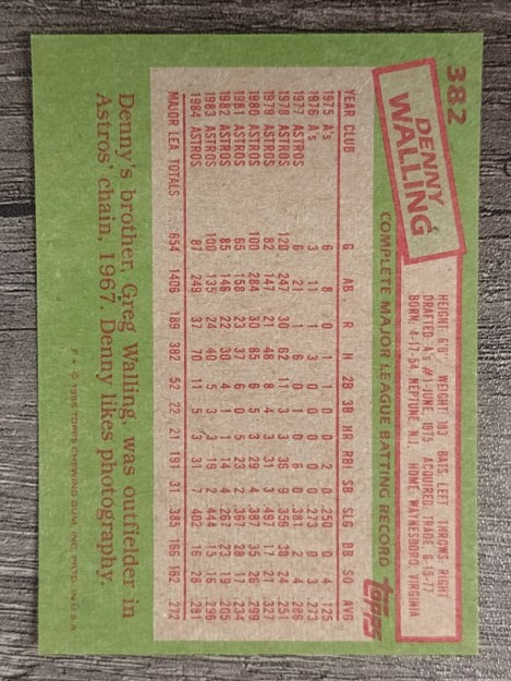 1985 Topps #382 Denny Walling