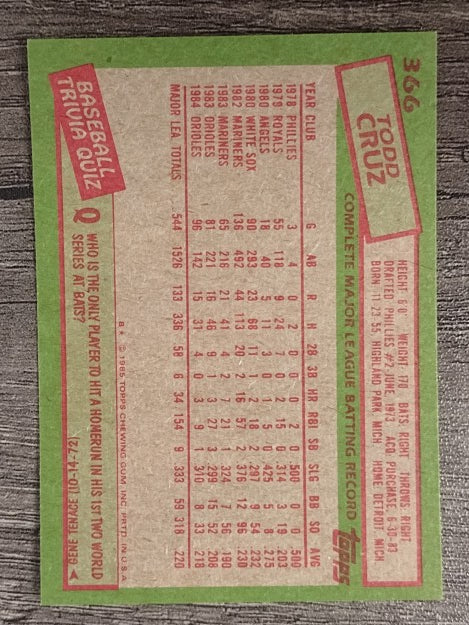 1985 Topps #366 Todd Cruz
