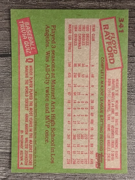 1985 Topps #341 Floyd Rayford