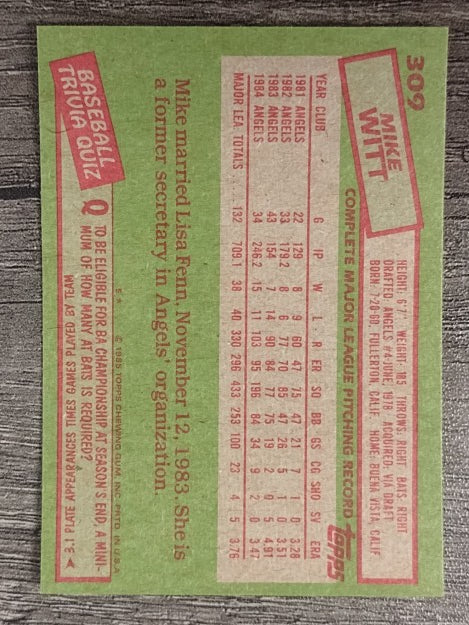1985 Topps #309 Mike Witt