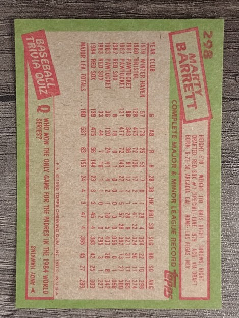 1985 Topps #298 Marty Barrett