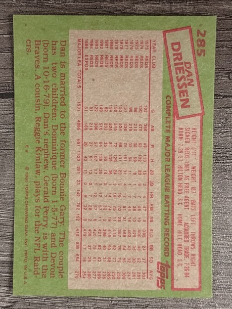 1985 Topps #285 Dan Driessen