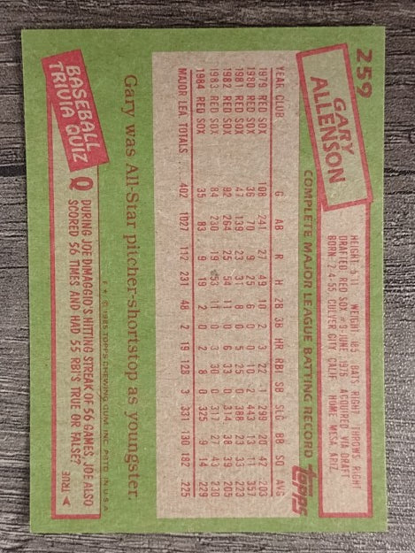 1985 Topps #259 Gary Allenson