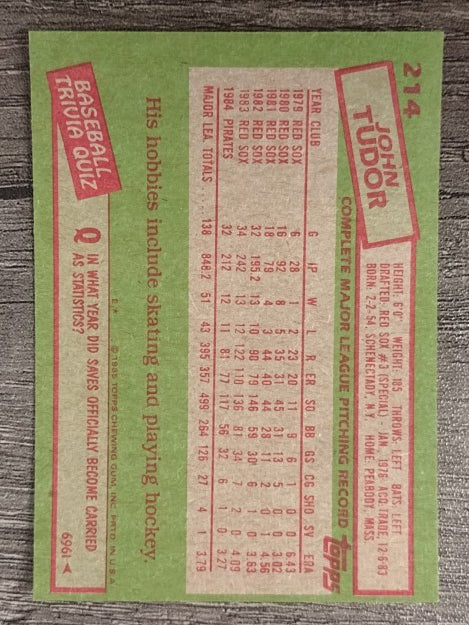 1985 Topps #214 John Tudor