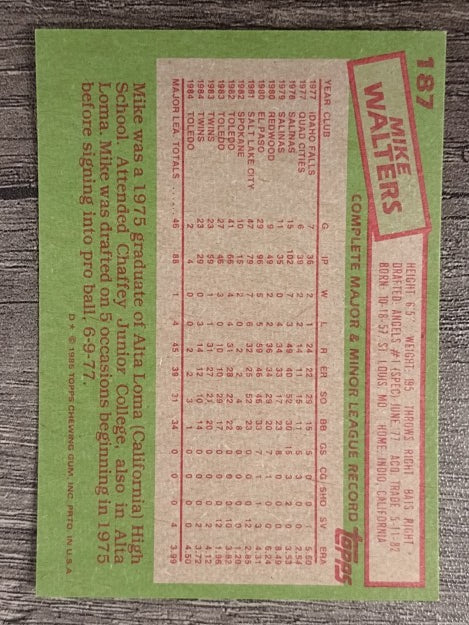 1985 Topps #187 Mike Walters