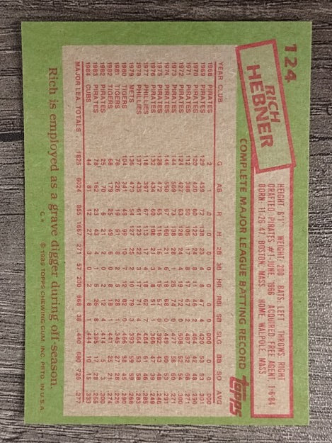 1985 Topps #124 Rich Hebner