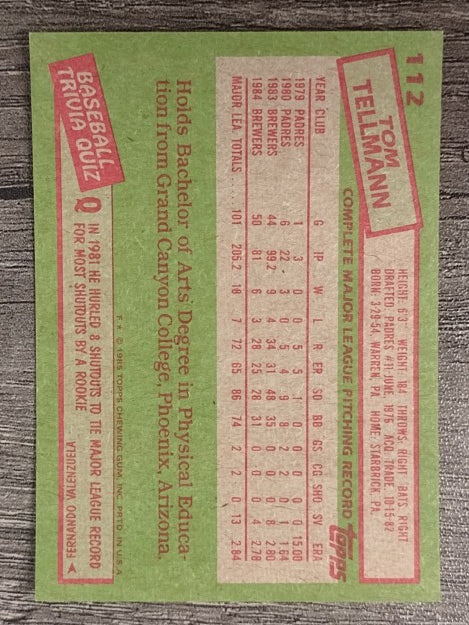 1985 Topps #112 Tom Tellmann