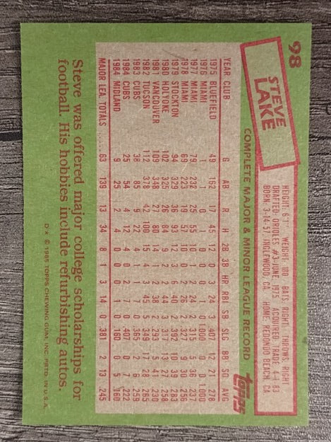 1985 Topps #98 Steve Lake