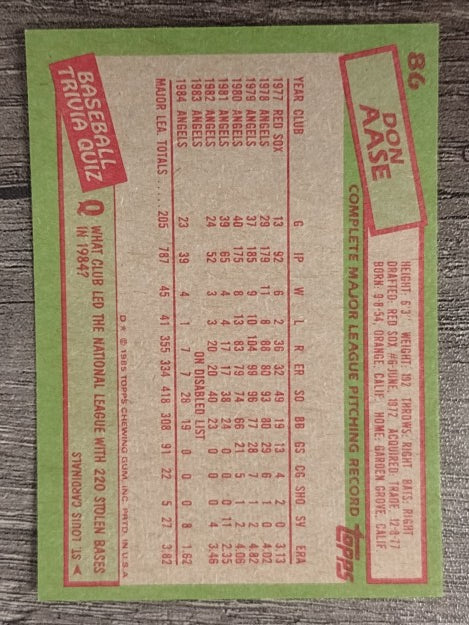 1985 Topps #86 Don Aase