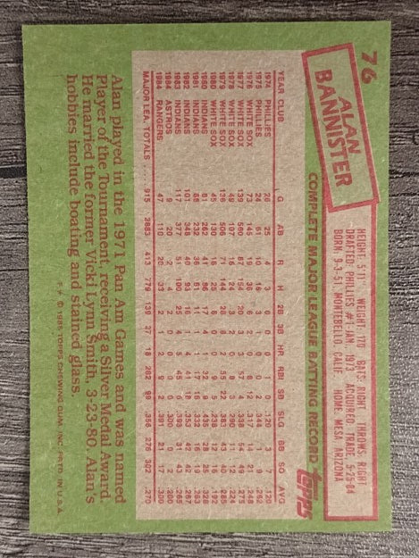 1985 Topps #76 Alan Bannister