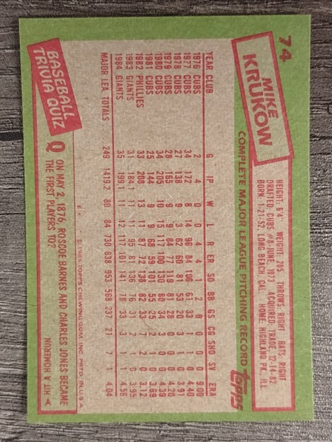 1985 Topps #74 Mike Krukow