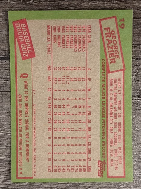 1985 Topps #19 George Frazier