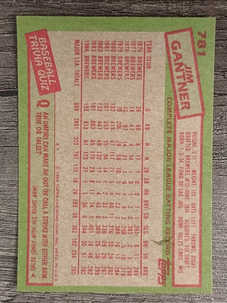 1985 Topps #781 Jim Gantner