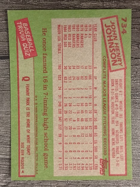 1985 Topps #734 John Henry Johnson