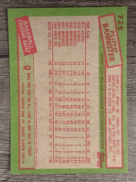 1985 Topps #725 Floyd Bannister