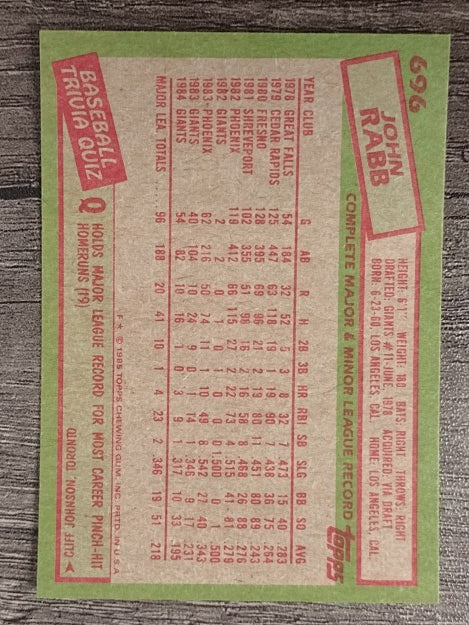 1985 Topps #696 John Rabb