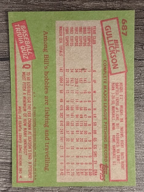 1985 Topps #687 Bill Gullickson