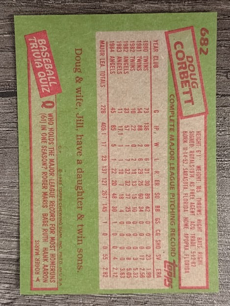 1985 Topps #682 Doug Corbett