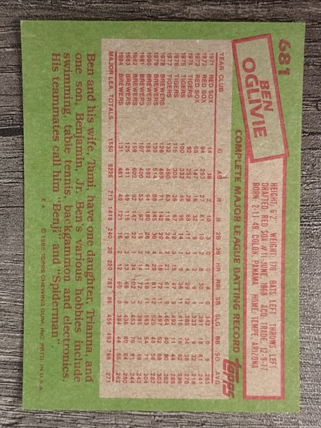 1985 Topps #681 Ben Oglivie