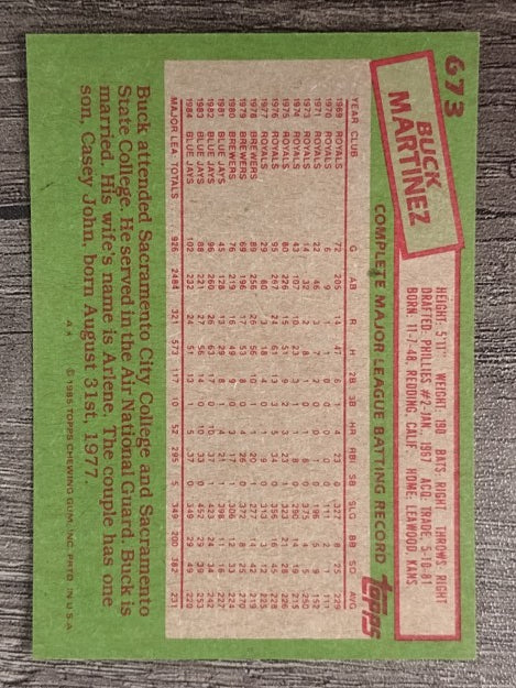 1985 Topps #673 Buck Martinez