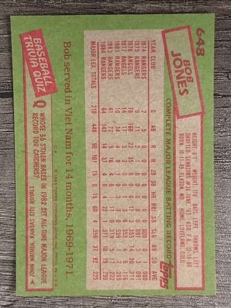 1985 Topps #648 Bob Jones