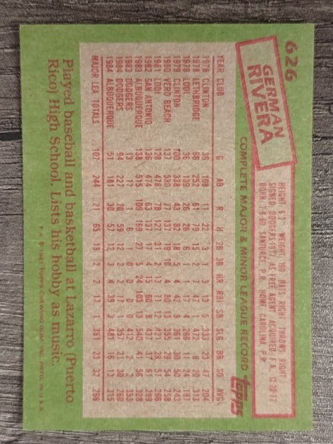 1985 Topps #626 German Rivera