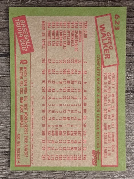 1985 Topps #623 Greg Walker