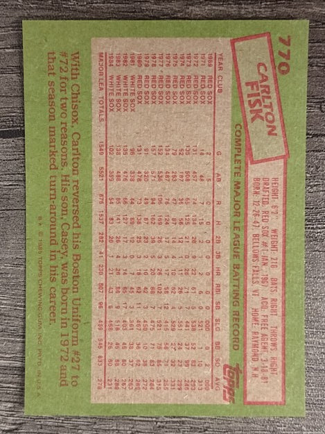 1985 Topps #770 Carlton Fisk