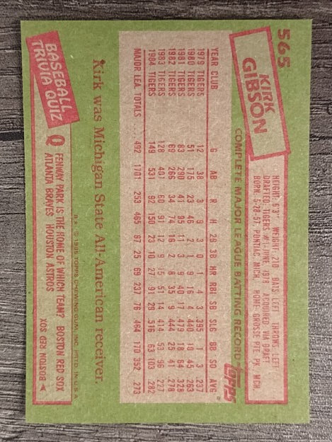 1985 Topps #565 Kirk Gibson