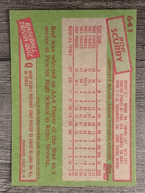 1985 Topps #641 Rod Scurry