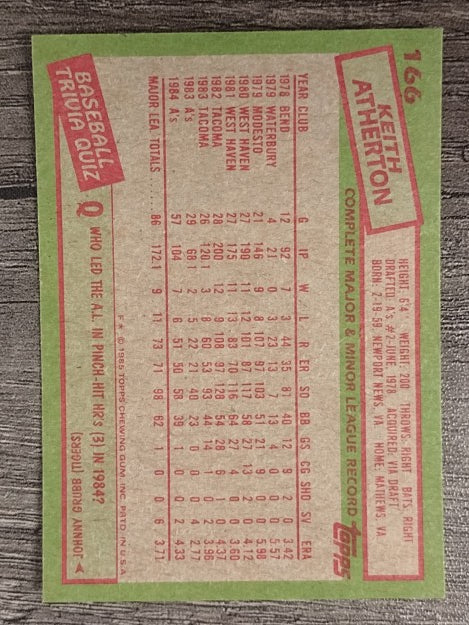 1985 Topps #166 Keith Atherton