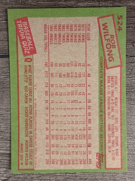 1985 Topps #524 Rob Wilfong