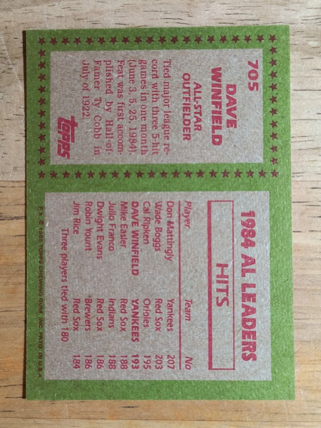 1985 Topps #705 Dave Winfield AS