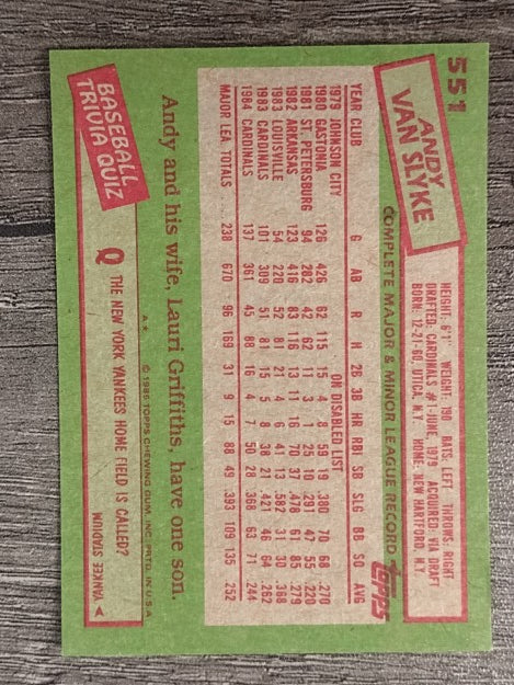 1985 Topps #551 Andy Van Slyke