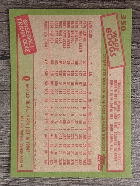 1985 Topps #350 Wade Boggs