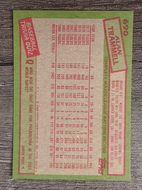 1985 Topps #690 Alan Trammell