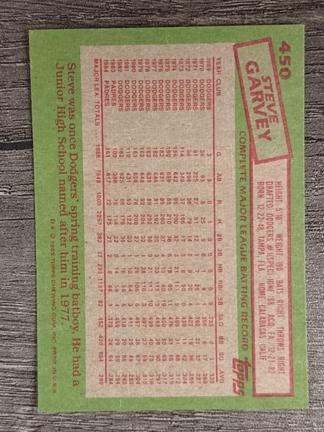 1985 Topps #450 Steve Garvey