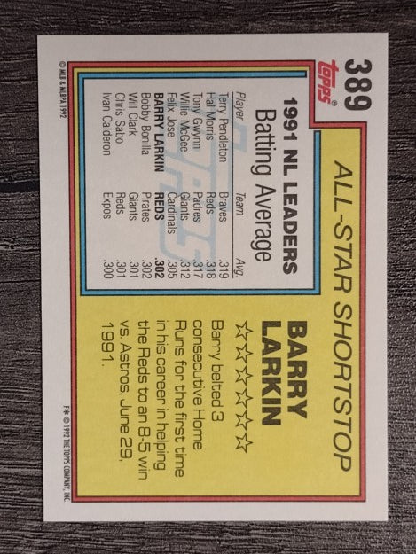 1992 Topps #389 Barry Larkin AS