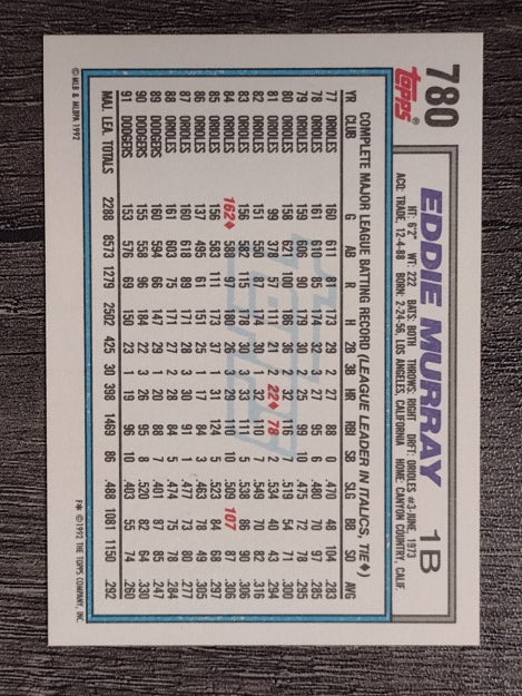 1992 Topps #780 Eddie Murray