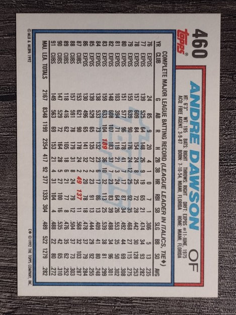 1992 Topps #460 Andre Dawson