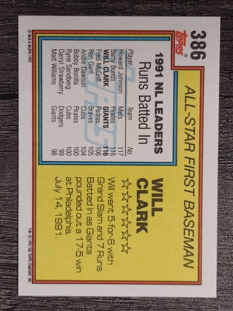 1992 Topps #386 Will Clark AS