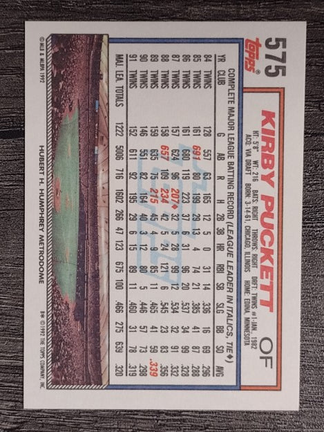 1992 Topps #575 Kirby Puckett