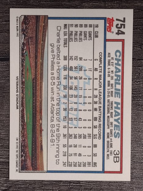 1992 Topps #754 Charlie Hayes