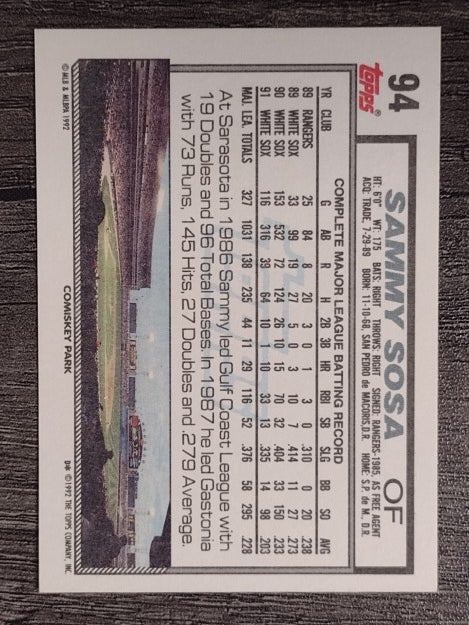 1992 Topps #94 Sammy Sosa