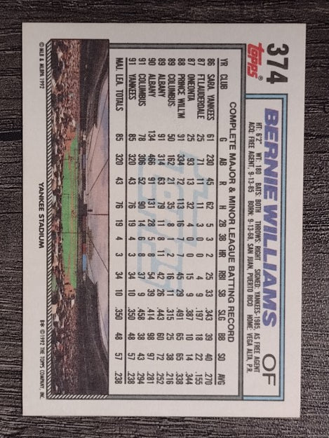 1992 Topps #374 Bernie Williams