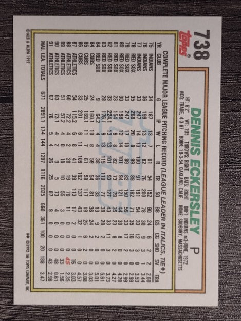 1992 Topps #738 Dennis Eckersley