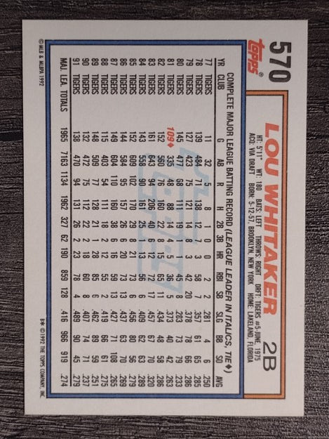 1992 Topps #570 Lou Whitaker