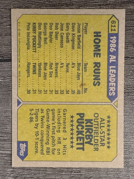 1987 Topps #611 Kirby Puckett AS