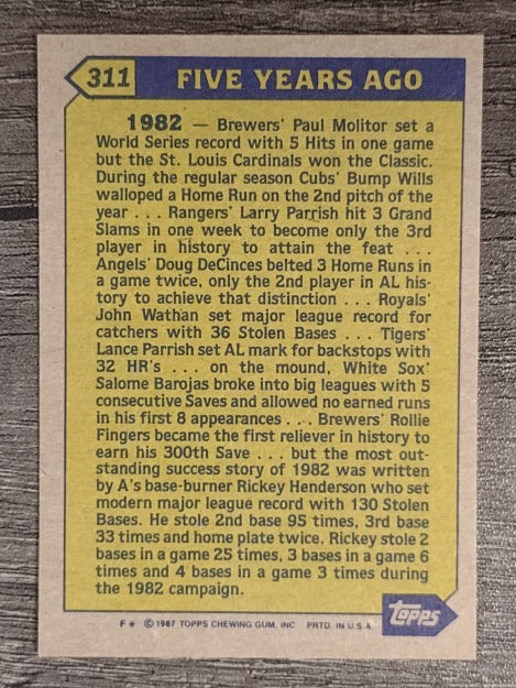 1987 Topps #311 Rickey Henderson TBC