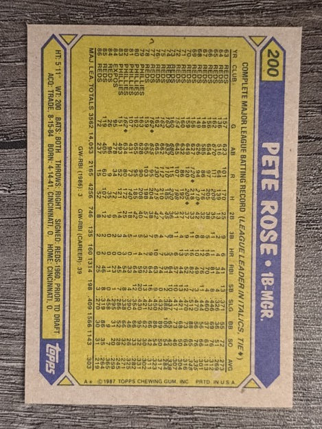 1987 Topps #200 Pete Rose